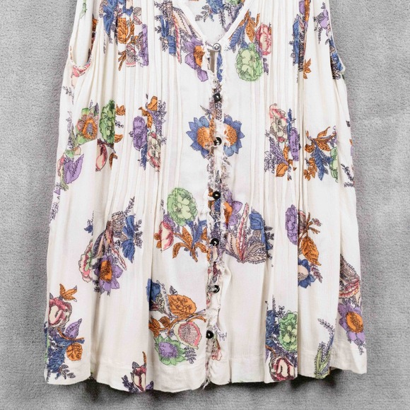 MAEVE Floral Pintuck Sleeveless Button Front Blouse Cottagecore Country Sz M - Picture 4 of 8